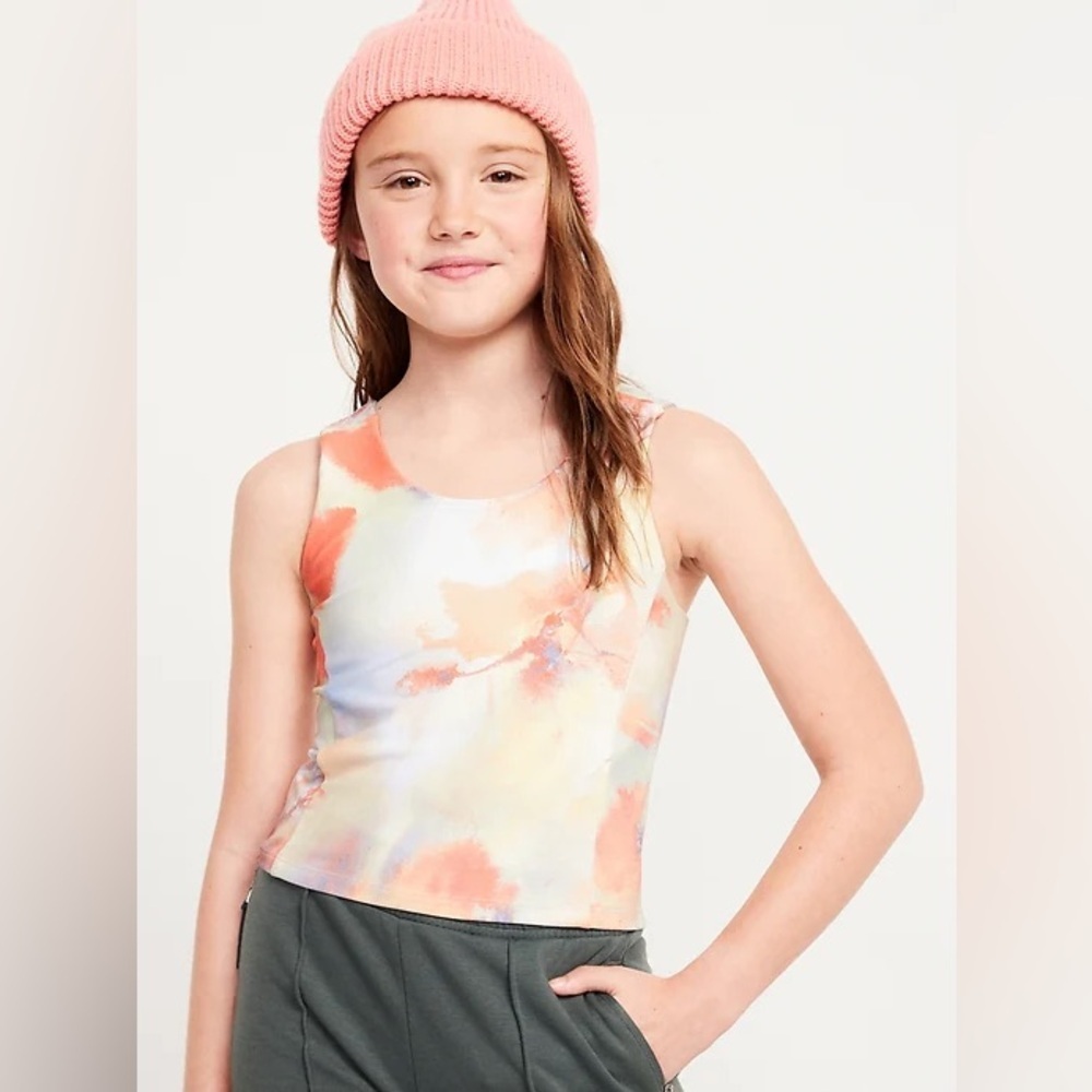 Old Navy Girls PowerSoft Ruched-Strap Tank Top Warm Tie Dye